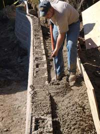 Installation of No Fines Concrete in Retaining Wall