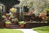 Terraced walls with stairs and courtyard posts