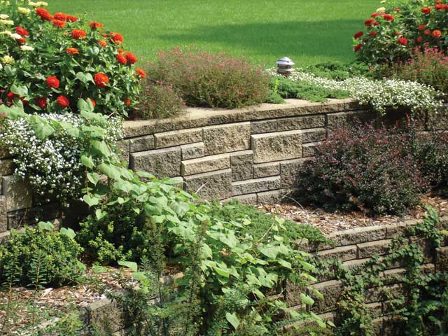 Retaining wall terrace with plants