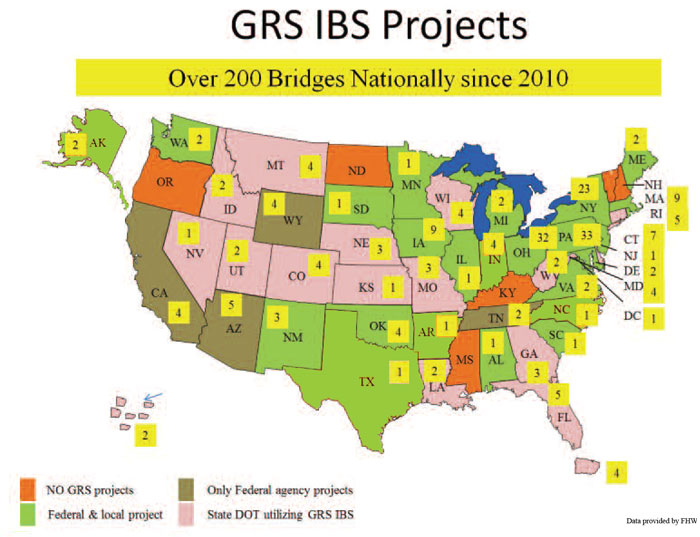 FHWA map of GRS - IBS projects in North America FHWA map of GRS - IBS projects in North America