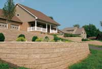 Terraced retaining walls in front yard