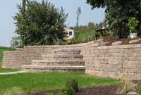 Retaining wall with curved stairs