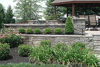 Raised patio with retaining walls