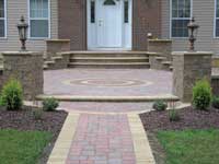 Entry Posts and Pillars with Lighting and Stairs Front Yard