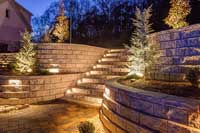 Backyard raised patio with stairs and terraces