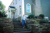 Patterned wall with stairs