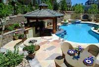 backyard retaining wall with pool