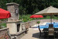 retaining wall with outdoor fireplace