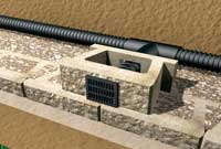 Vent drain through block face Vent drain through block face