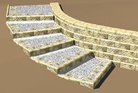 Curved steps with corners parallel to the retaining wall