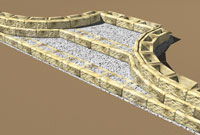 Curved steps into retaining wall face Curved steps into retaining wall face