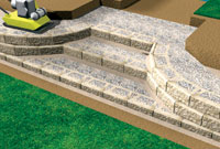Backfill and compact retaining wall and stair risers Backfill and compact retaining wall and stair risers